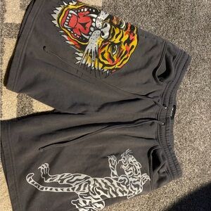 Ed Hardy Charcoal Tiger Graphic Athletic Shorts
